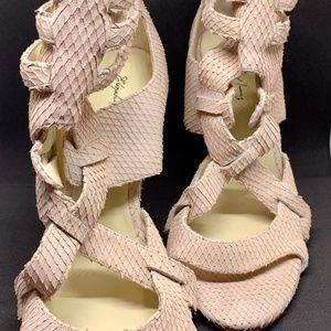Elizabeth and James blush snake skin heels